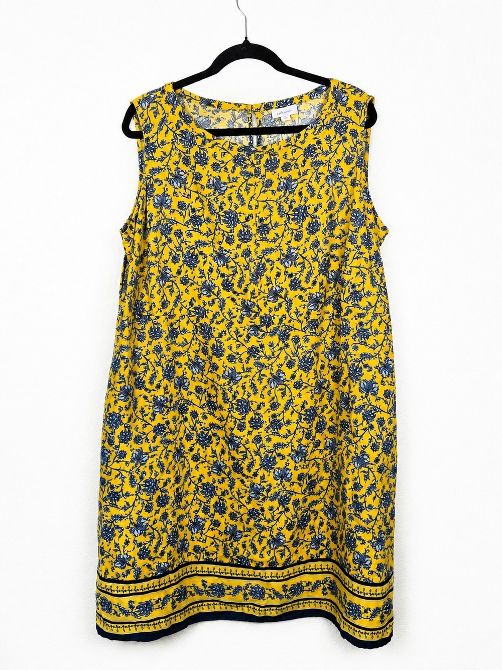 J.Jill Love Linen 100% Linen Yellow Blue Floral Sleeveless Shift Dress XL Petite